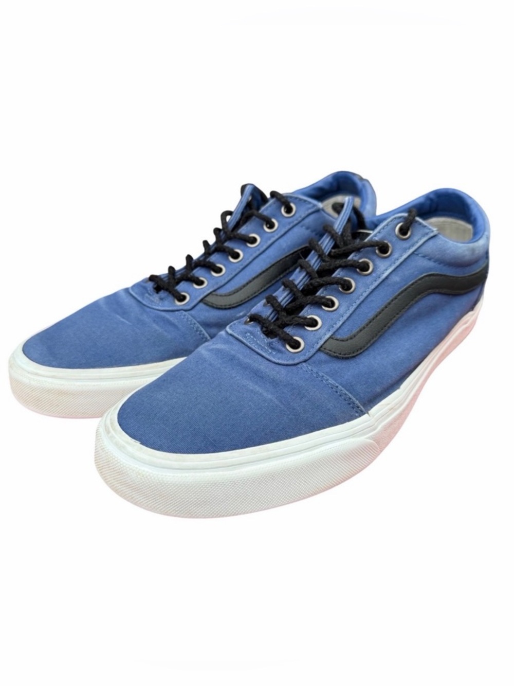 Vans Old Skool Blue Canvas Low Top Skate Sneakers Black Stripe Shoes Mens Size 9